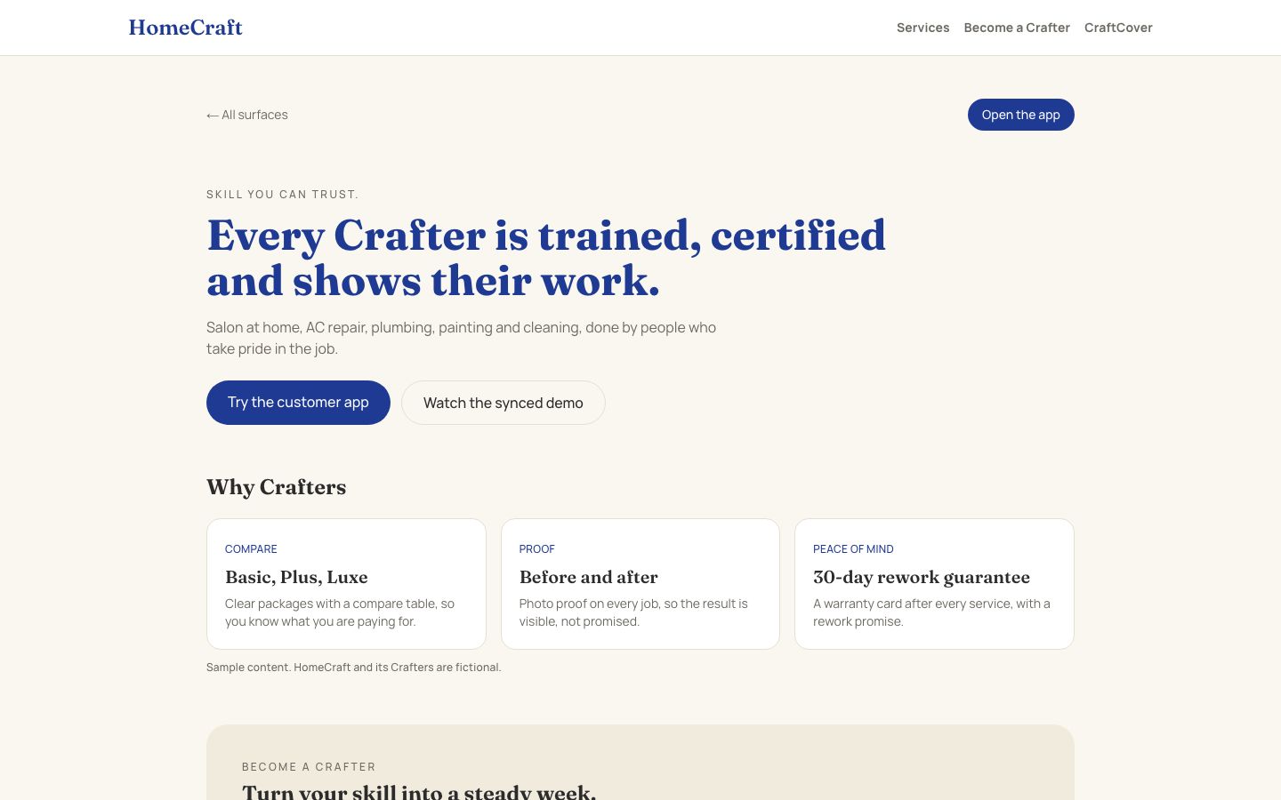 HomeCraft website hero: Every Crafter is trained, certified and shows their work